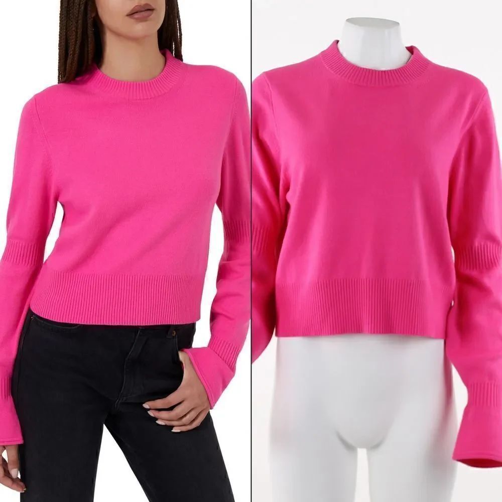 French Connection Bell Sleeve Sweater in Bright Prosecco Pink